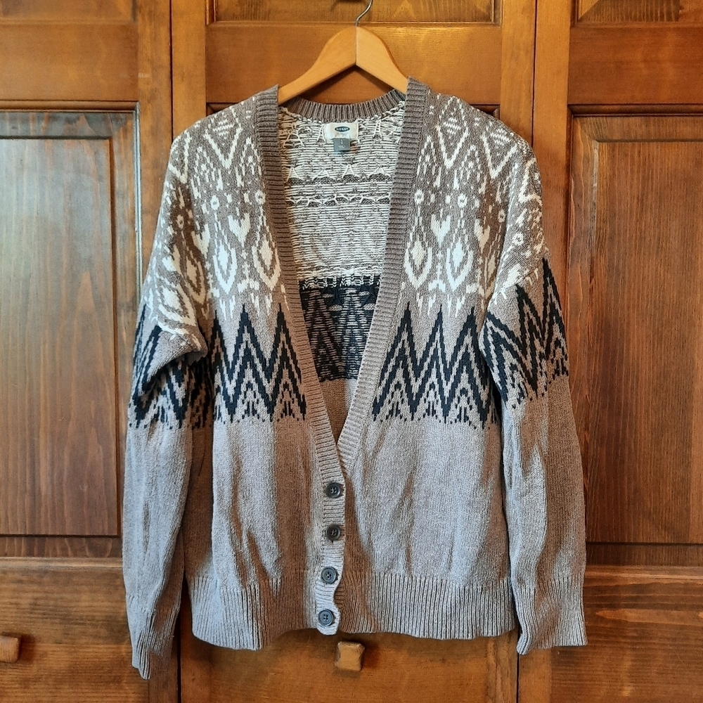 Old Navy Tan Brown Grandpa  Style V-neck Knit Cardigan Sweater Size Large